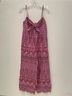 Women’s Pink Paisley Jumpsuit with Tie Front
